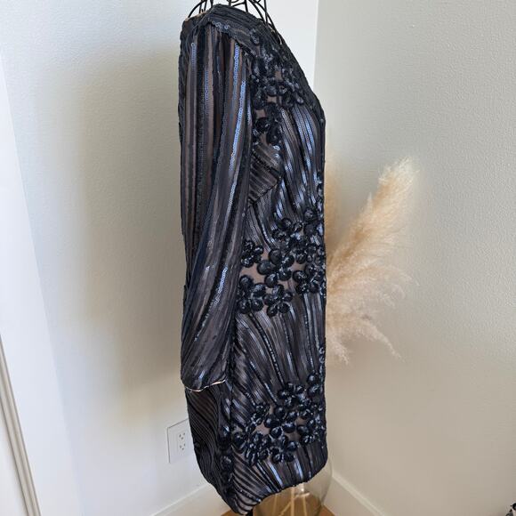 Dress The Population Navy Sequin Long Sleeve Bodycon Mini Cocktail Dress Medium - Picture 2 of 13